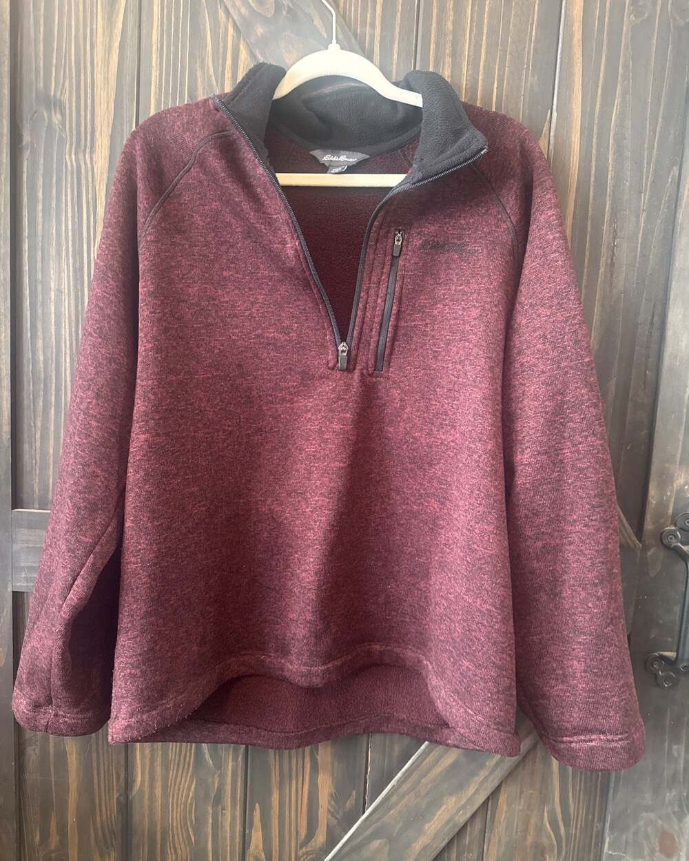 Eddie Bauer Men’s XL 1/4 Zip Fleece Pullover – Maroon Heather, Soft Sherpa Linin